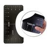 A black T-shirt alignment ruler set showing a toddler size measurement against a larger adult scale.