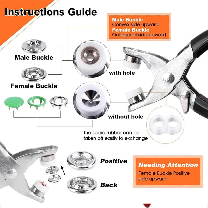 Metal Prong Snap Button Fasteners Set