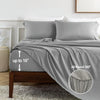 Gray striped bedding set featuring a duvet cover and pillow, highlighting its 360-degree coverage.