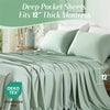 Light green deep pocket sheets fitted for a 12 inch thick mattress with a bamboo bed sheet set