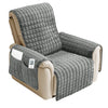 A gray washable recliner sofa slipcover with a beige frame and anti-slip strap.
