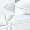 Close-up shots of a white fabric pillow cover with a monster print detail and a zipper closure.