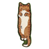 A plush rug shaped like a brown and white cat with green accents.