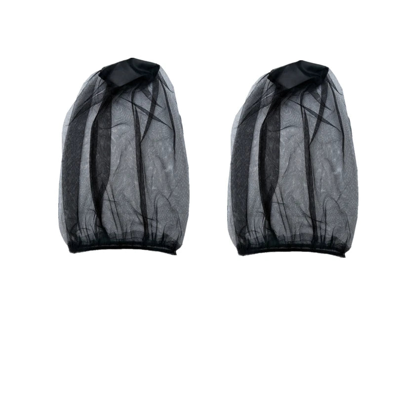 A pair of black mosquito protection fishing hats with a sheer mesh design.