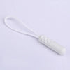A white zipper pull replacement clip with a white cord is shown against a white background.
