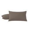 A pair of solid brown microfiber pillow covers lying side by side.