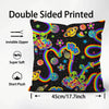 A double-sided printed square pillow cover featuring a vibrant, colorful, and whimsical design with stars and playful charact