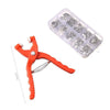Orange snap fastener crimping pliers with a crochet hook and a plastic storage case