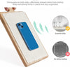 A blue smartphone is placed on a wooden tray with a textured silicone non-slip liner for grip and organization.