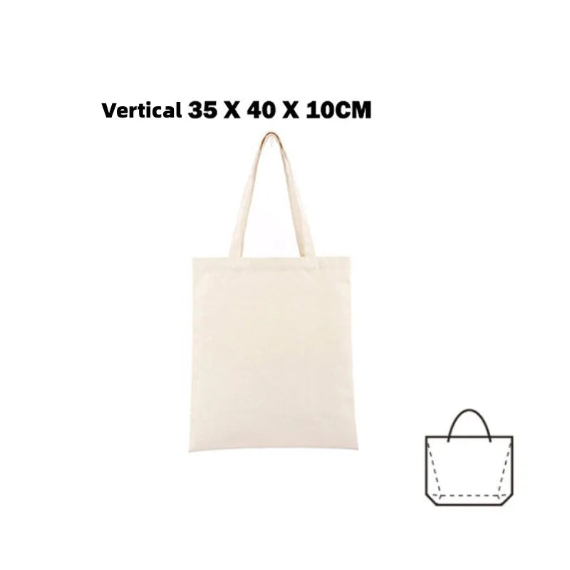 A plain beige canvas tote bag with handles shown against a white background.