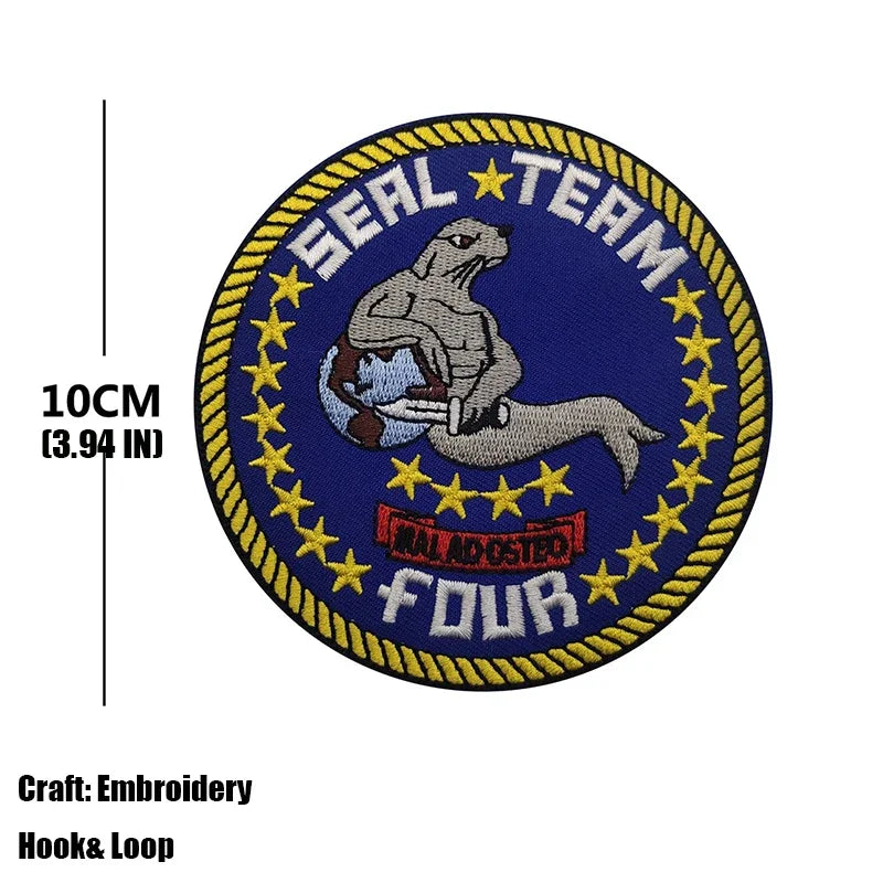 Dark blue embroidered patch featuring a bear silhouette and text Seal Team Four
