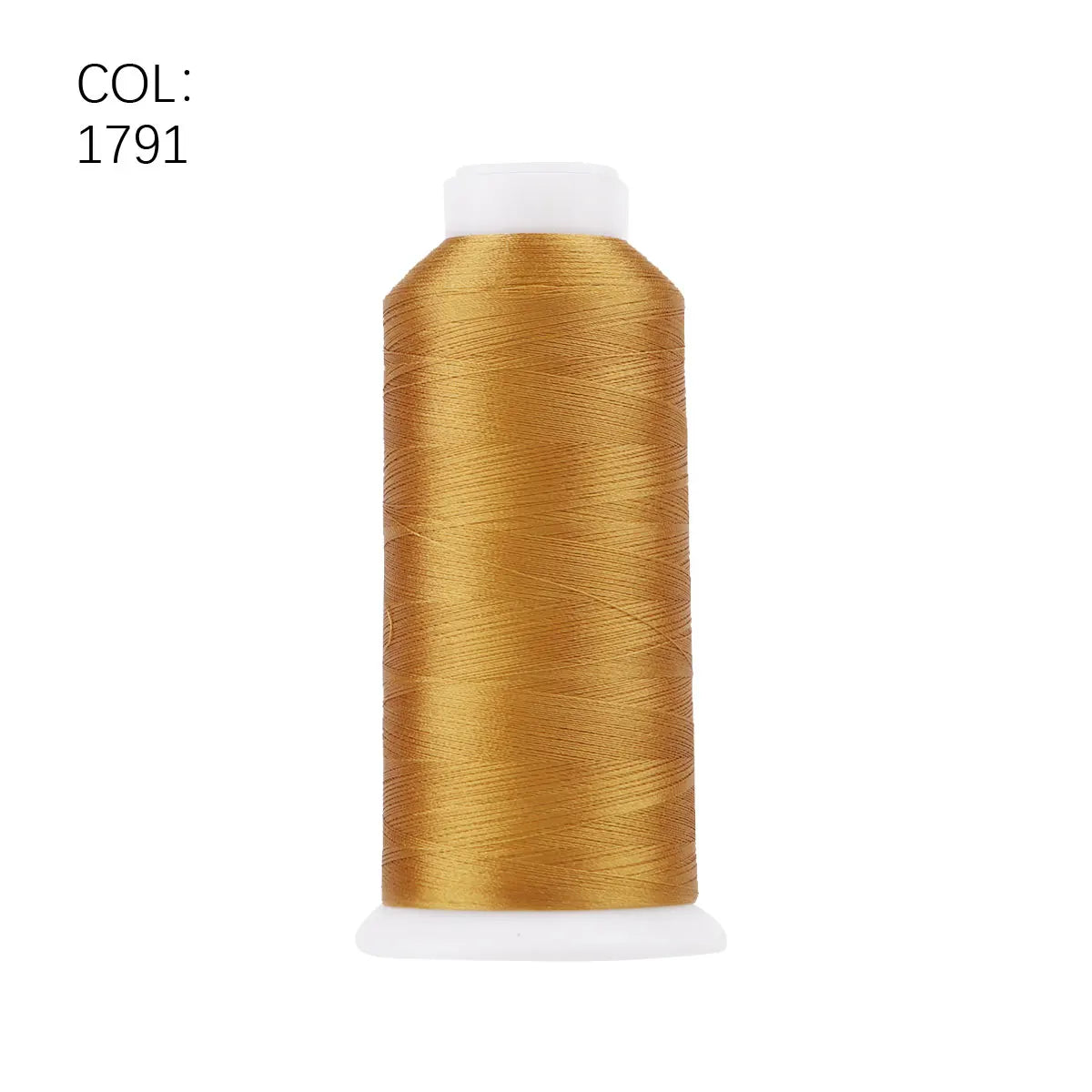 A roll of gold-colored polyester embroidery thread with a white core.