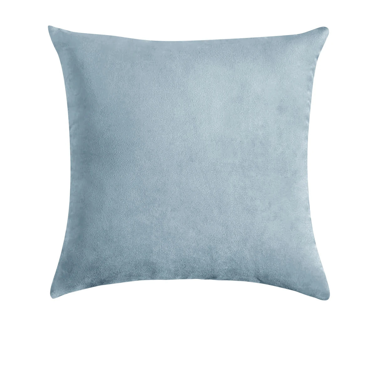 A square, light blue velvet decorative pillow cover.