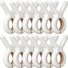 A row of white heavy-duty plastic clothespins with rust-resistant springs.