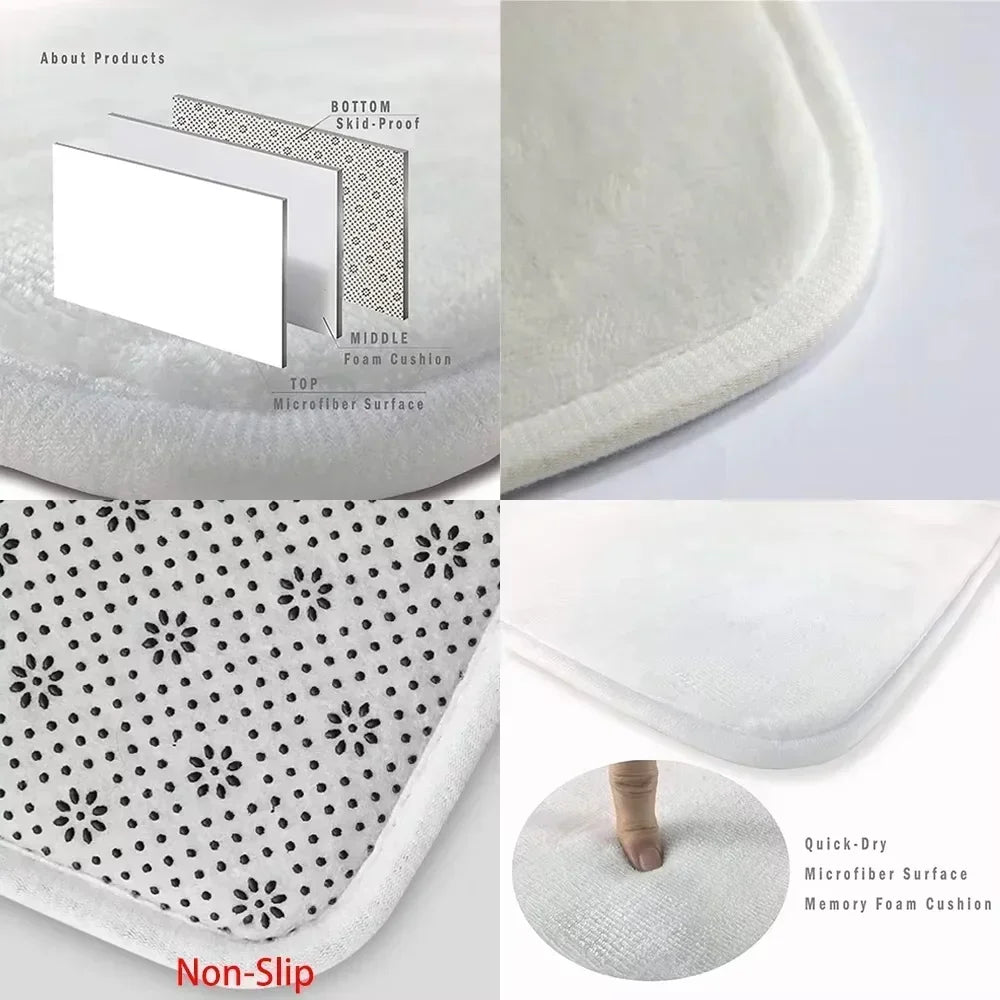 White microfiber foam cushion with a black mushroom pattern and non-slip surface