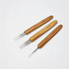 Three wooden precision crochet hooks with 0.5mm tips are displayed on a white background.