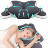 A close-up of an ergonomic memory foam butterfly neck pillow being used by a person.