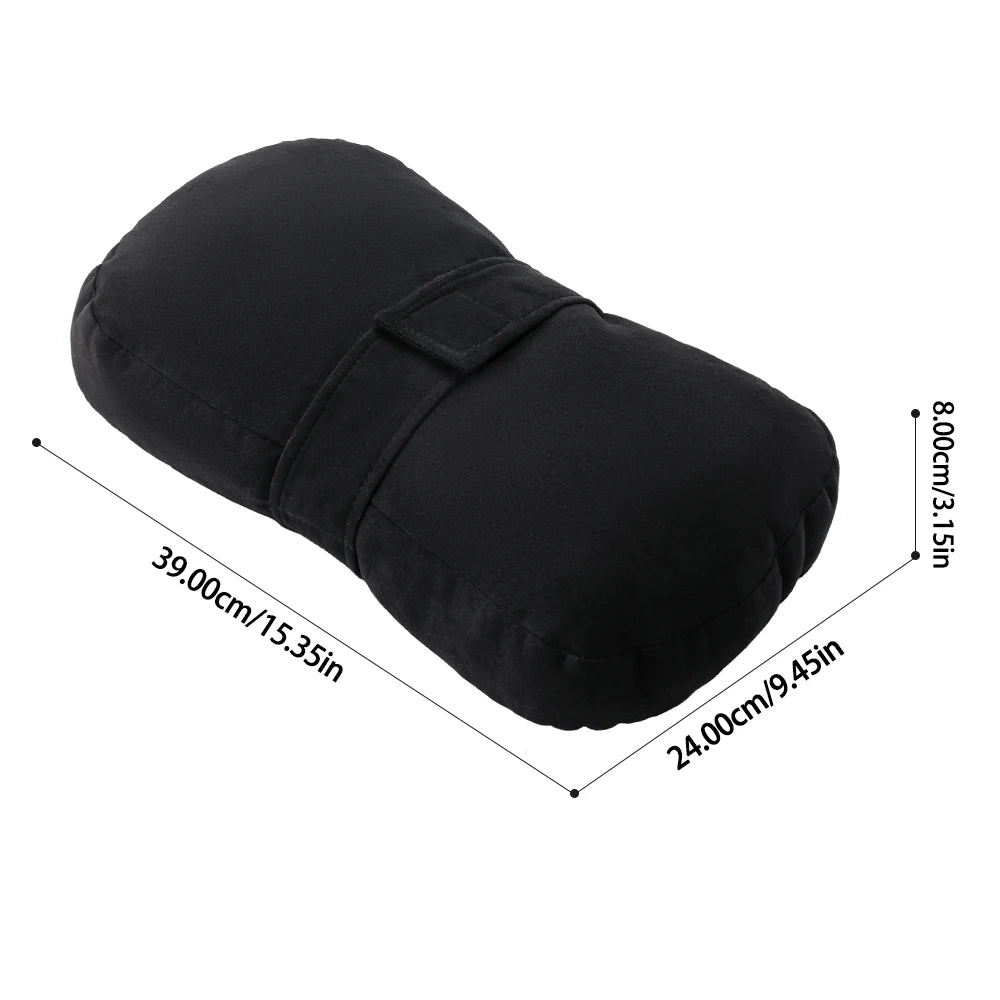 Black ergonomic knee pillow designed for side sleepers with dimensions 39.00cm x 24.00cm.