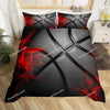 Black duvet cover featuring a red, fiery sports theme design with an X pattern.