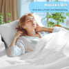 A woman is sleeping peacefully on white bedding, receiving a natural gift.