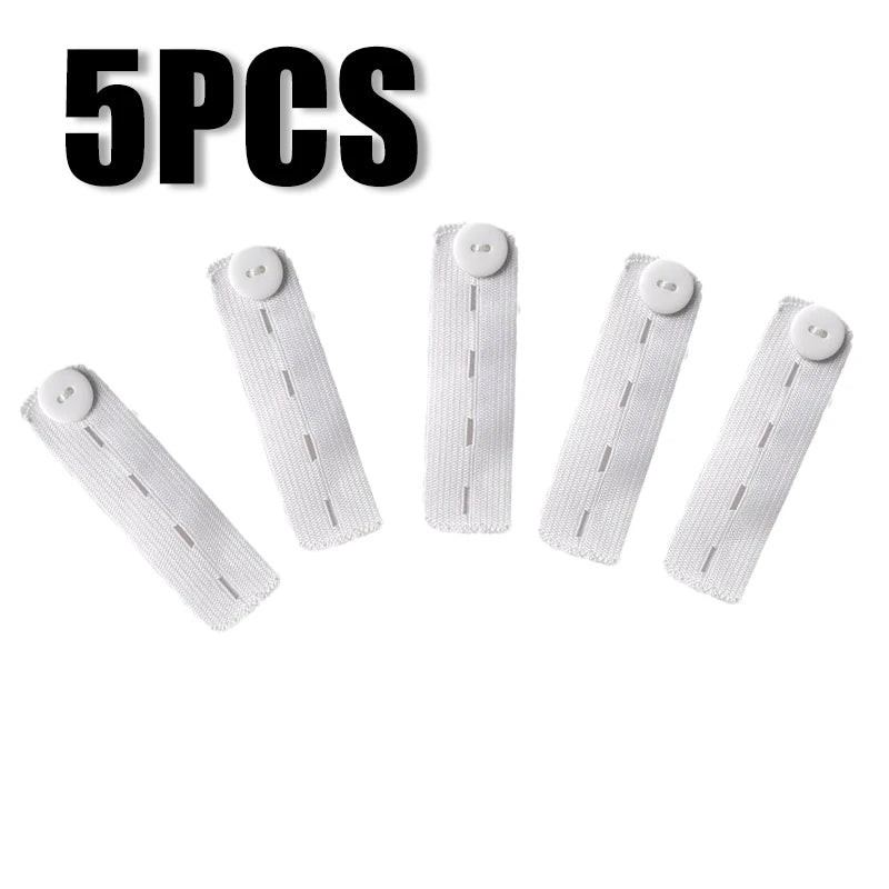 Five white adjustable elastic waist extender belts shown individually.