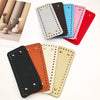 A set of four square woven bag hanging hooks in various colors including black, orange, cream, and pink.