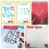 A set of layered quilt squares stencils and metal cutting dies featuring winter birds, stars, and leaves for DIY crafting