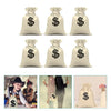 A set of money sign drawstring cotton gift bags in beige and black for parties and cosplay