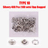 Silvery 400 pieces of Type 10 Opp Bagged metal prong snap button fasteners set