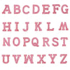 A set of pink pearl rhinestone letter patches for DIY, showing the alphabet from A to Z.