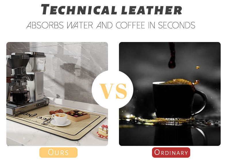 Technical leather insulated coffee cup drainer mat versus ordinary