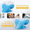 Blue V-shaped massage pillow with 6 massage nodes designed to relax muscles and guide good posture.