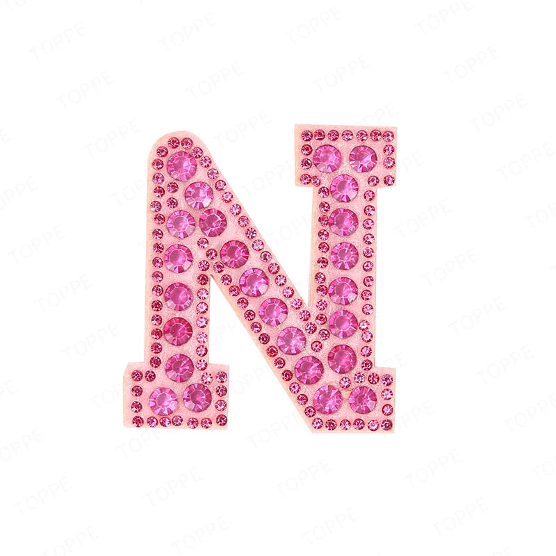Pink rhinestone letter N patch for DIY craft project