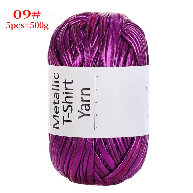 Purple metallic T-shirt yarn in a skein for crochet and DIY crafts