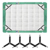 A set of four black adjustable bed sheet holder clips are shown, designed to secure sheets on a mattress.