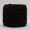 A ball of dark brown chenille knitting yarn used for hand crafting.