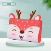 A pink fox-themed memory foam neck pillow with brown antlers is displayed against a light green background.