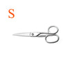 A pair of professional stainless steel sewing scissors with silver blades and rings.