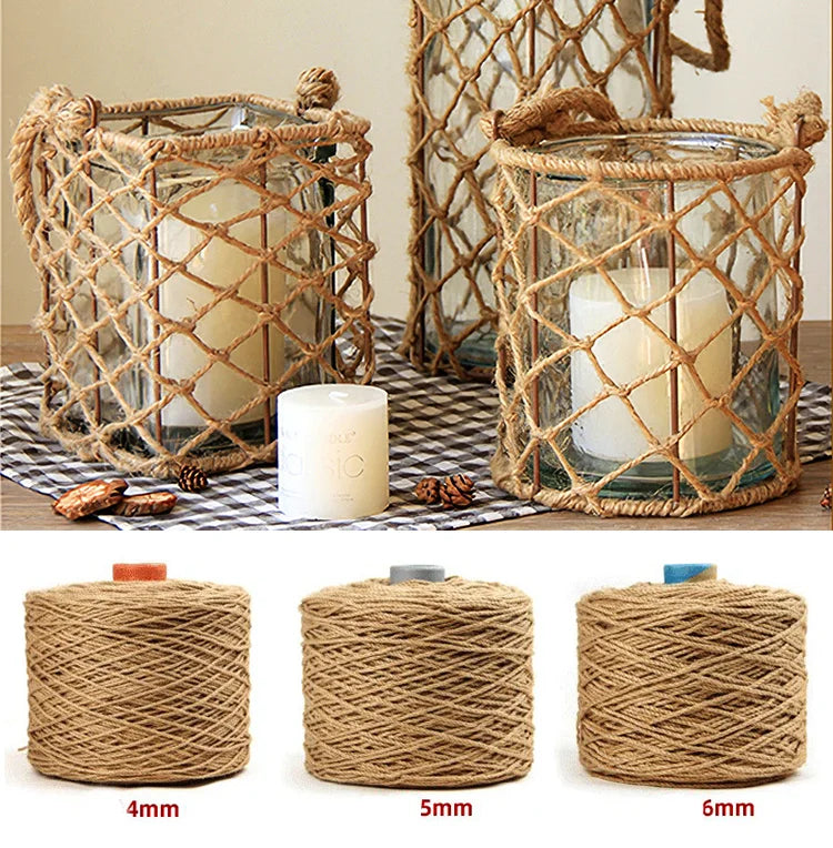Three rolls of natural jute twine in 4mm, 5mm, and 6mm diameters for crafts and decor