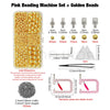 Pink beading machine set with golden beads and various sized beads for crafting