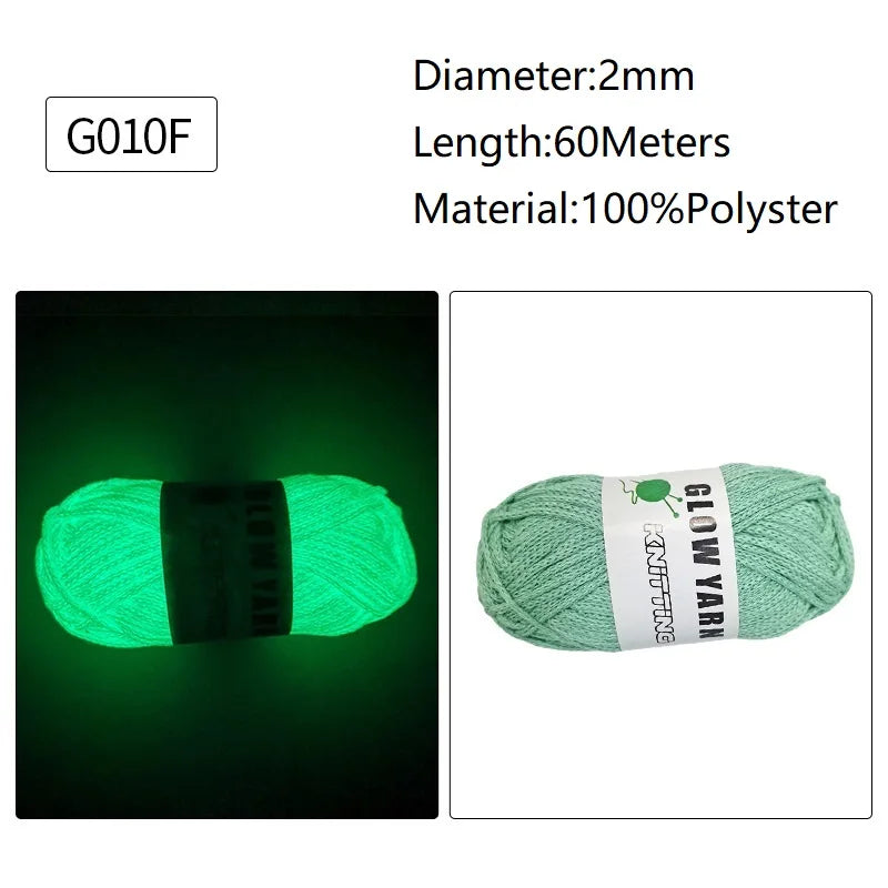 Green glow-in-the-dark polyester yarn with a black band, labeled G010F.