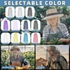 A selection of colorful mosquito protection fishing hats displayed against a green background.