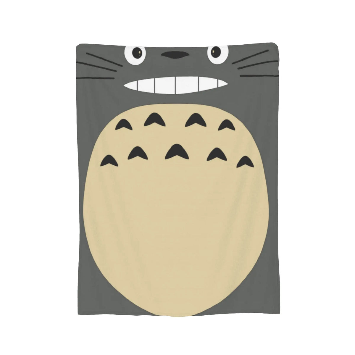 A graphic illustration of the Totoro character face in gray and beige tones.