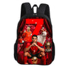 A red and black sports backpack featuring a large number 7 design with football imagery.