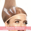 Close-up of a model wearing a breathable mesh wig cap for natural hair styling
