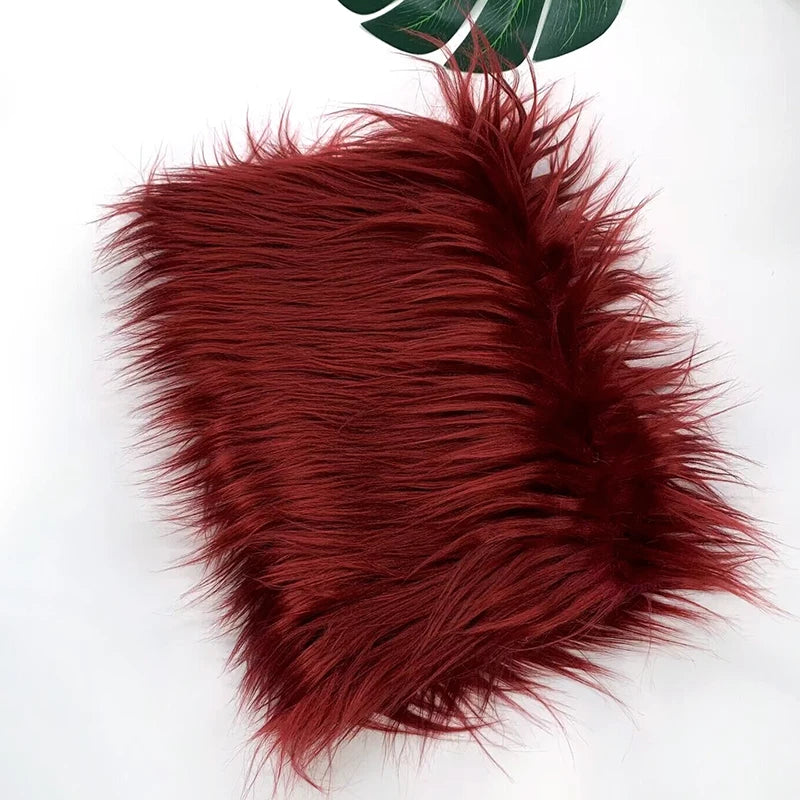 A deep reddish-brown faux fur plush fabric used for sewing and crafting.