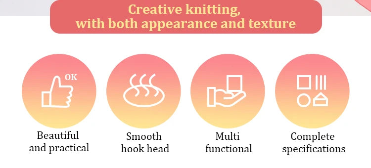 A set of aluminum plastic crochet hooks for knitting and DIY crafting shown with features like beautiful design, smooth hook 