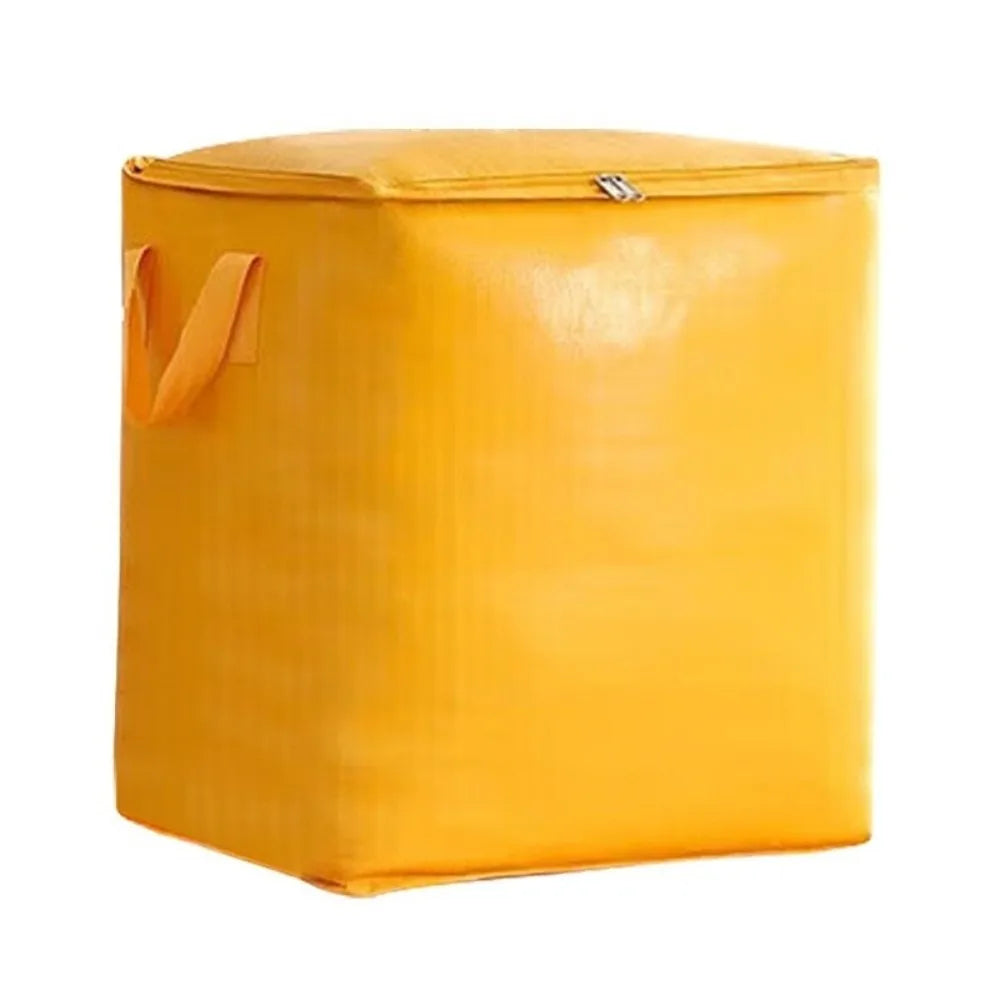 A bright yellow heavy duty foldable storage sack used for moving and packing.