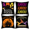A set of four Halloween decoration pillow covers featuring spooky and festive designs.