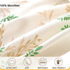 Close-up of a beige microfiber fabric with delicate floral patterns showing ultra-soft, airy, breathable, and skin-friendly t